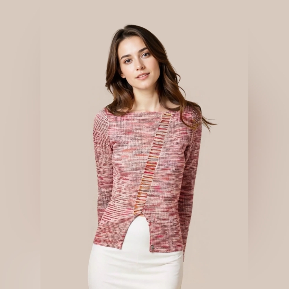 H:ours Women's Heathered Orange Knit Long Sleevr Top With Cutout Detail, XS
